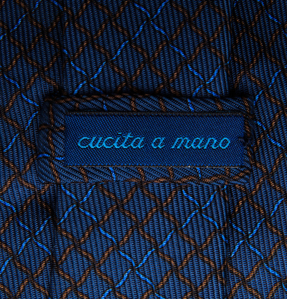 Cavour and Cobs Sila Tie Featured Fabric in Navy Blue Silk Print