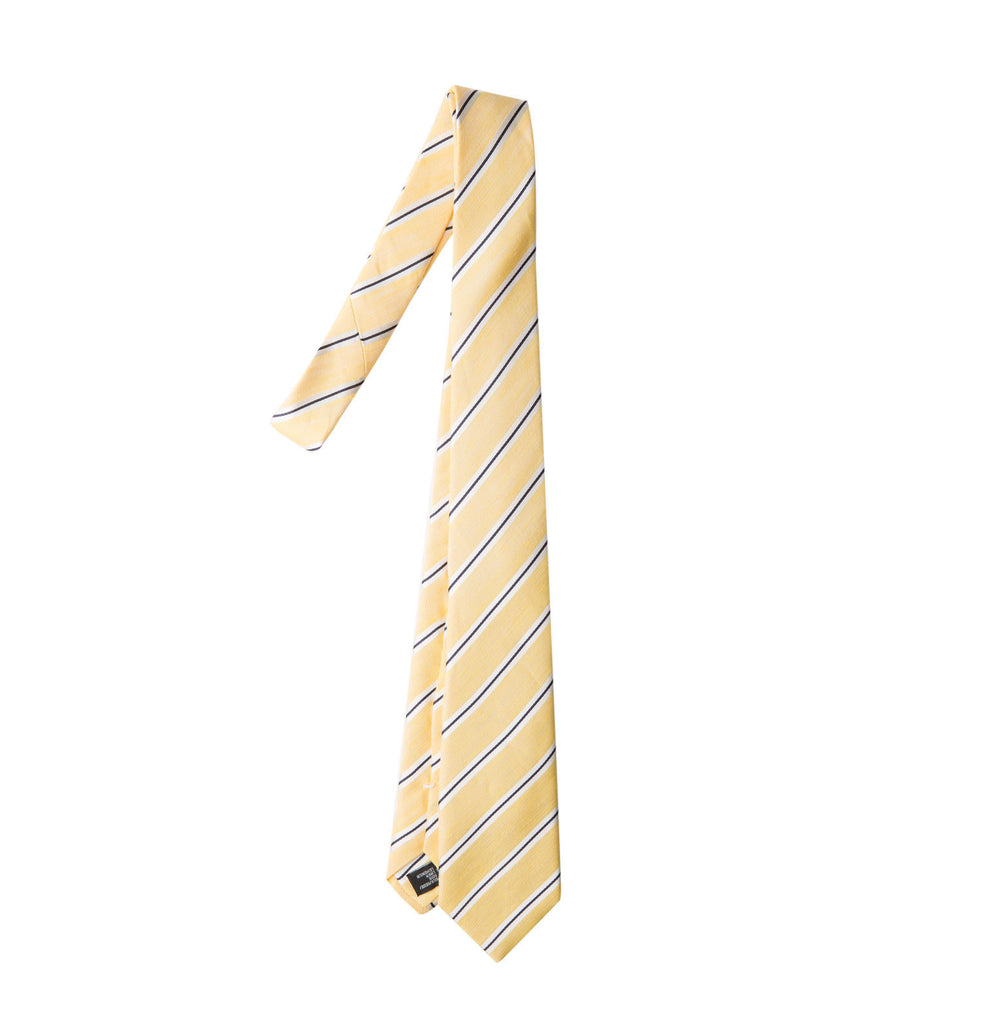 Yellow & White Raw Silk Stripe Tie