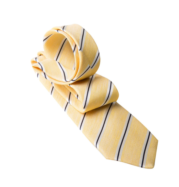 Yellow & White Raw Silk Stripe Tie