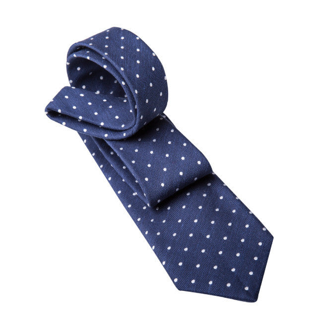 Navy Polka Dot Silk Tie